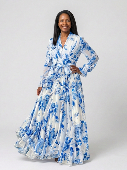 Loli - Long floral print dress with long sleeves