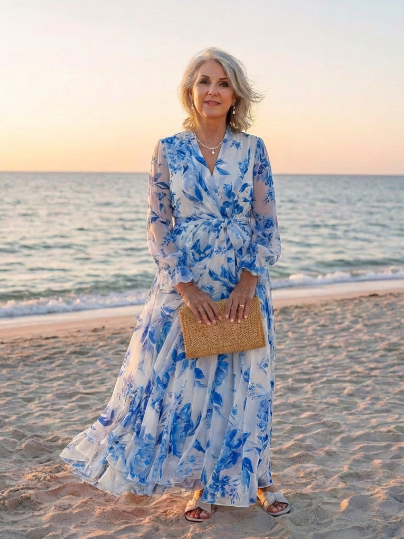 Loli - Long floral print dress with long sleeves