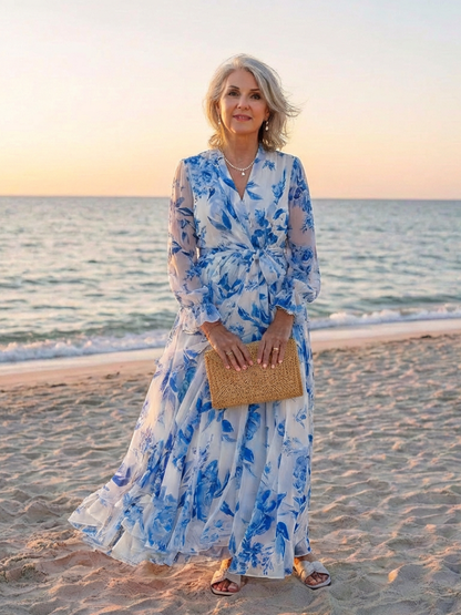 Loli - Long floral print dress with long sleeves