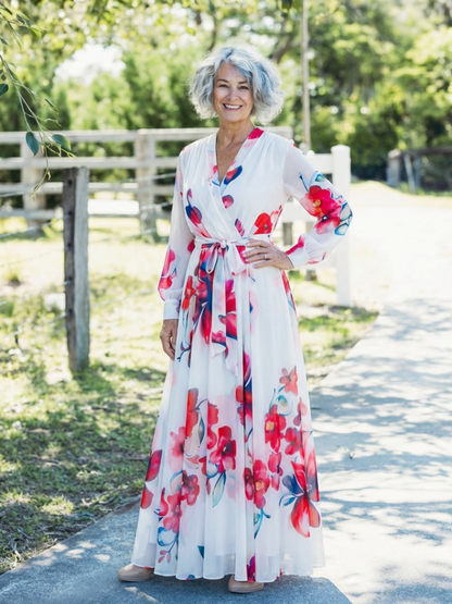 Loli - Long floral print dress with long sleeves