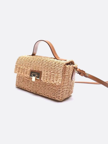 Woven Rope Handbag with Twist Lock – Natural Chic Style