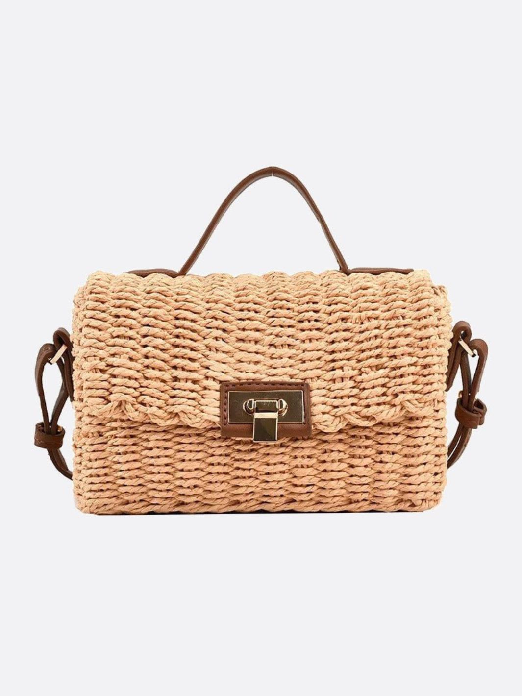 Woven Rope Handbag with Twist Lock – Natural Chic Style