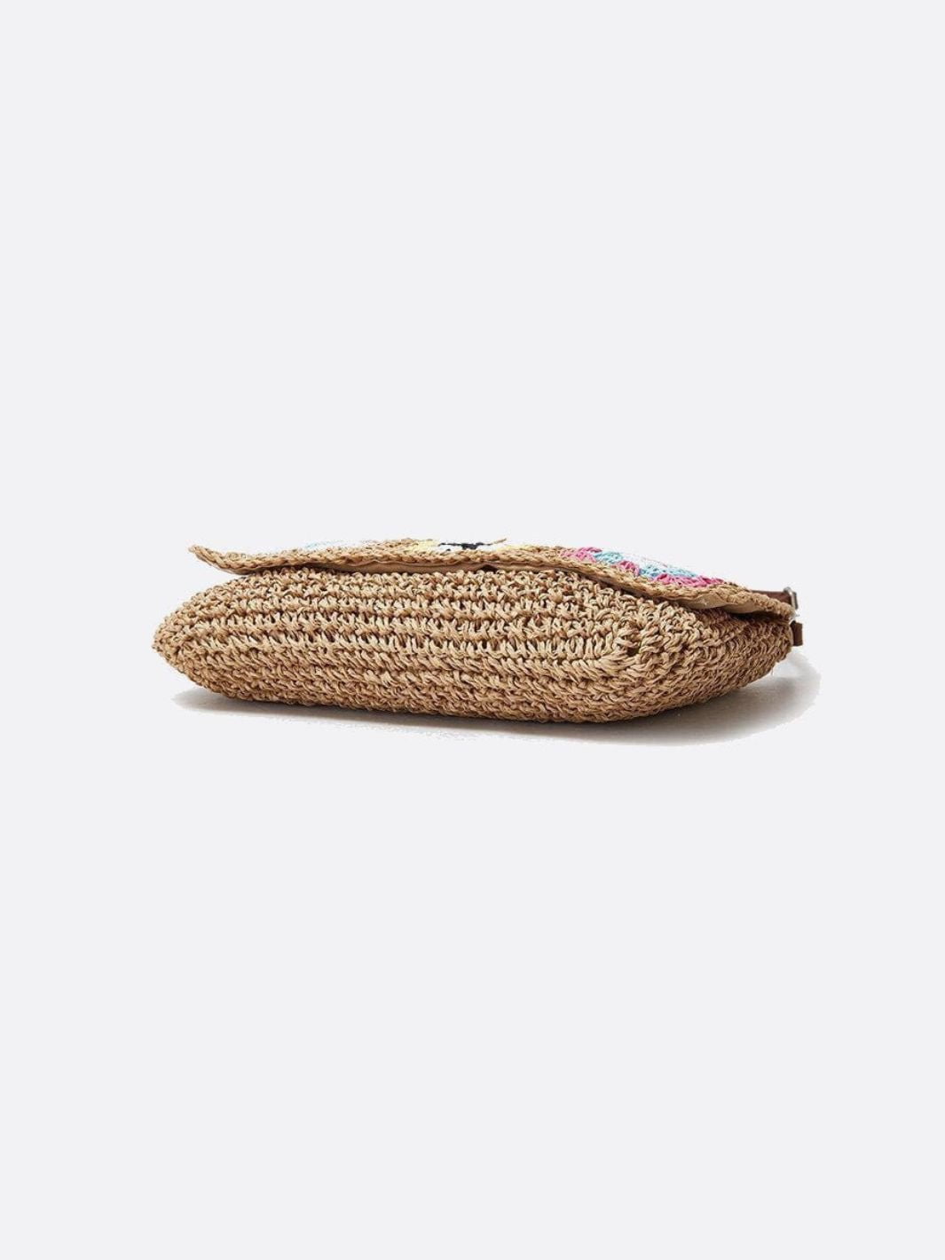 Straw and Crochet Crossbody Bag with Colorful Squares