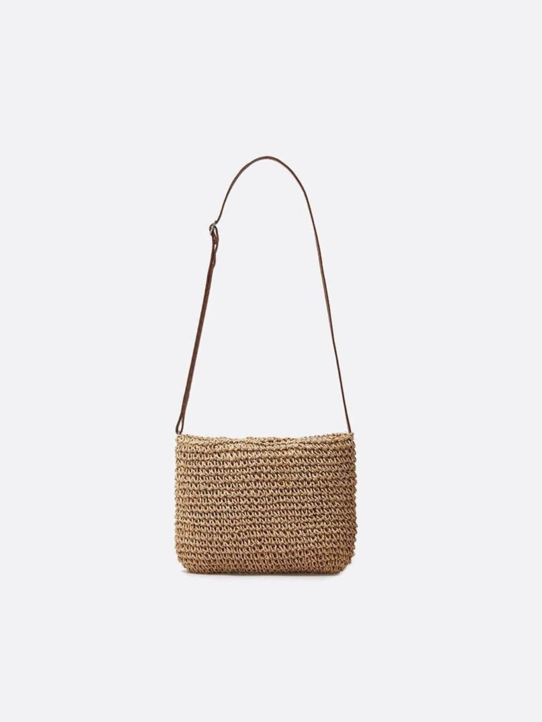 Straw and Crochet Crossbody Bag with Colorful Squares