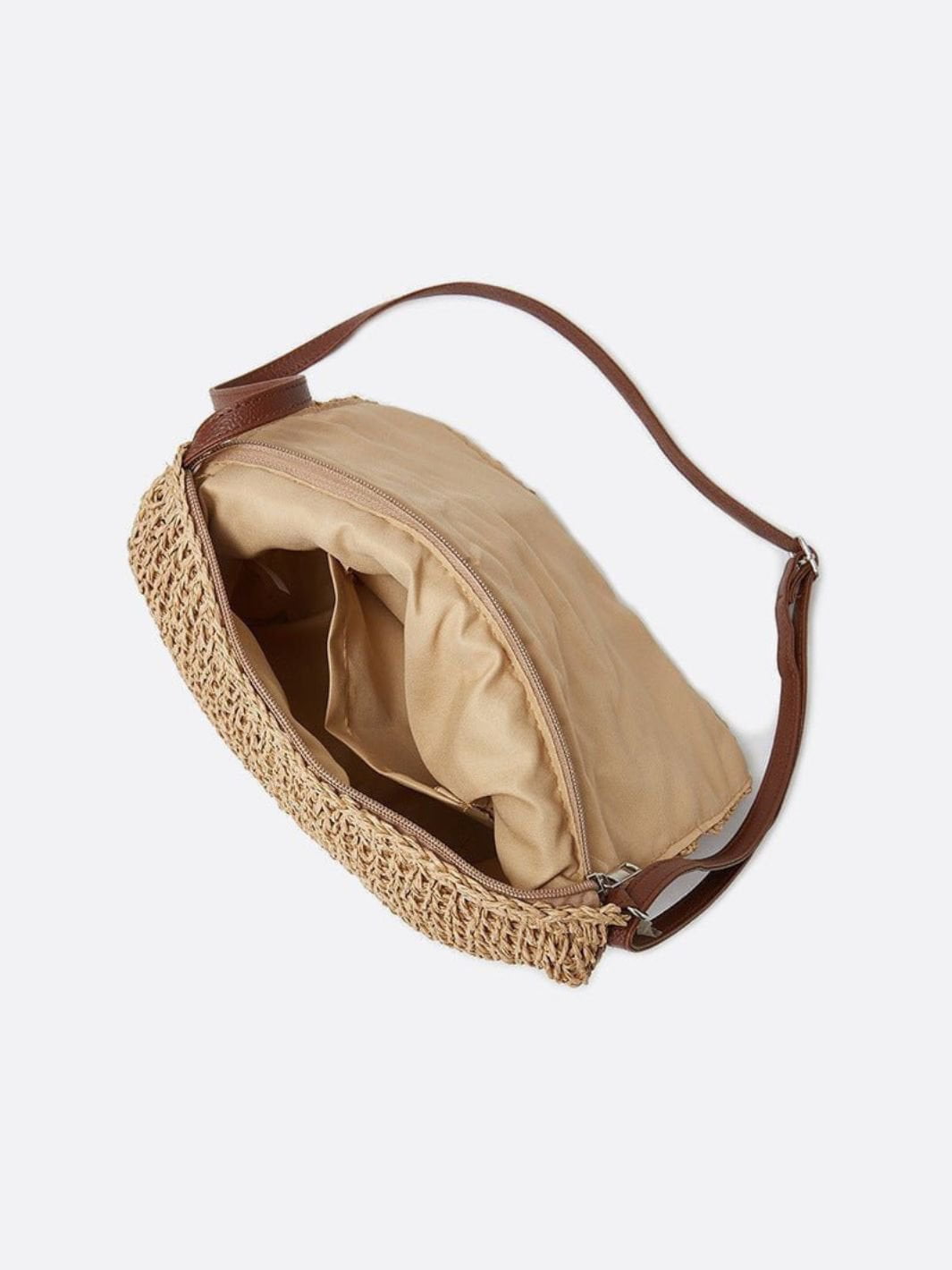 Straw and Crochet Crossbody Bag with Colorful Squares