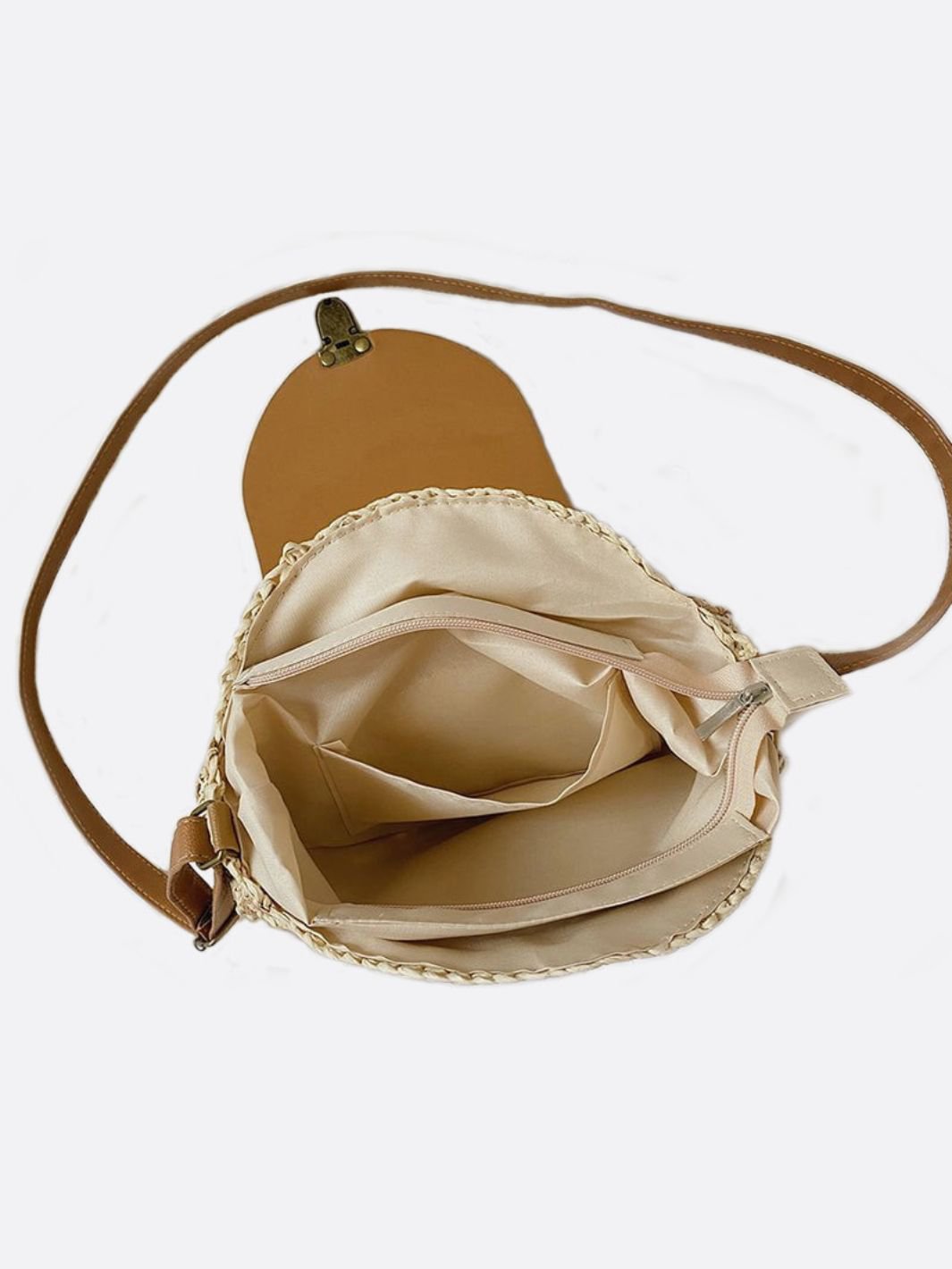 Round Straw Bag with Ethnic Flap