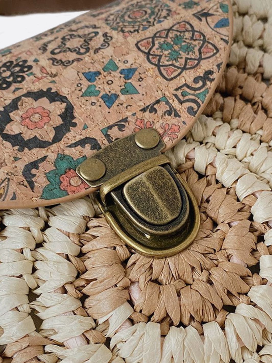 Round Straw Bag with Ethnic Flap