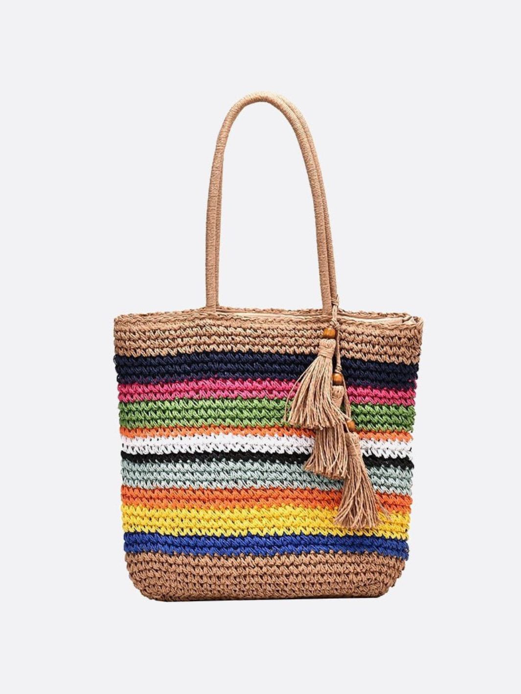 Multicolor Striped Shopper Bag with Tassels