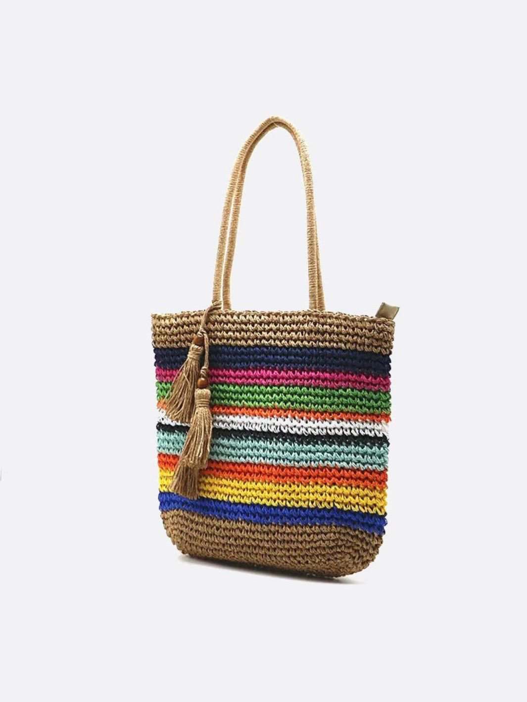 Multicolor Striped Shopper Bag with Tassels