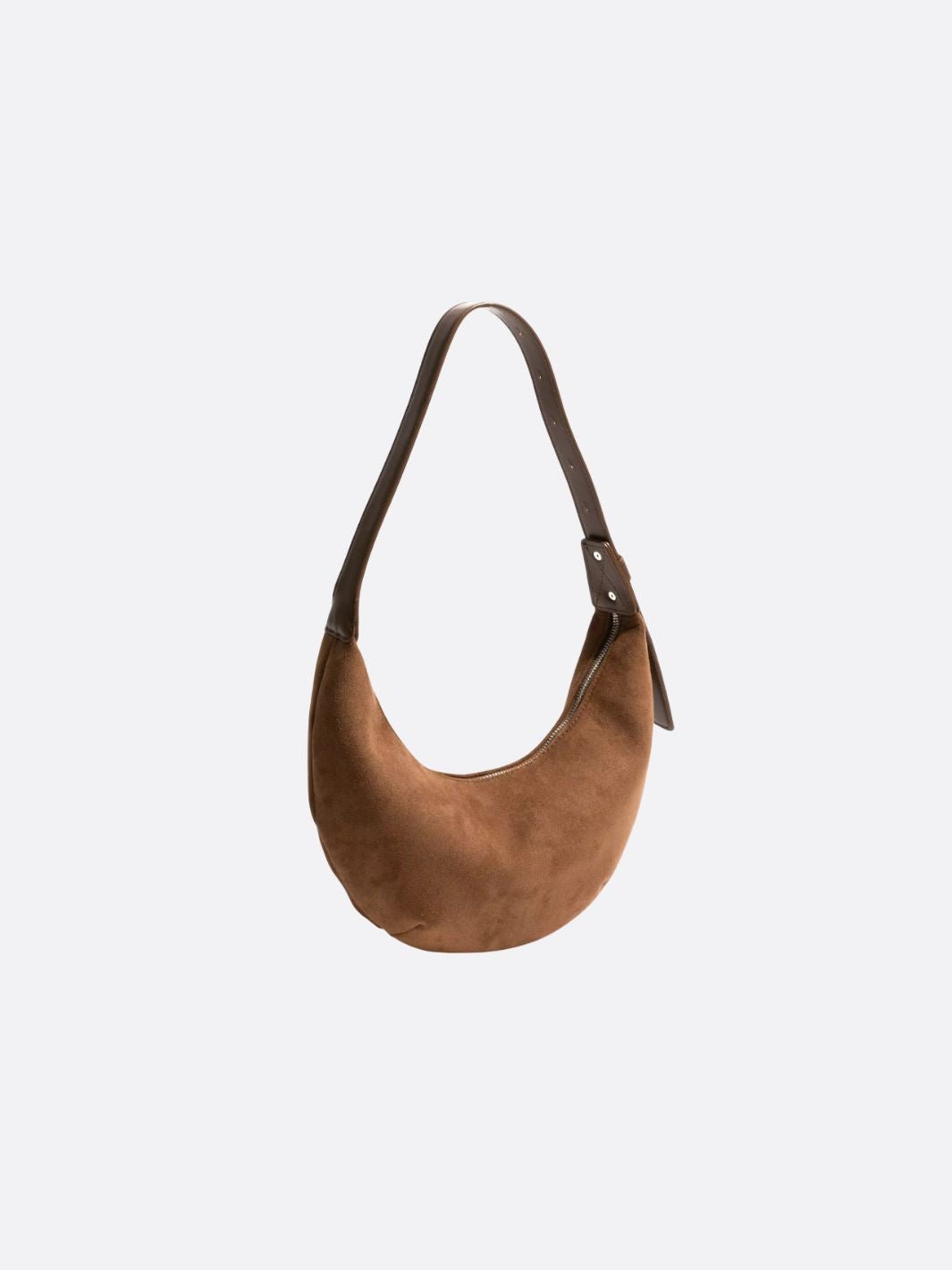 Suede-Finish Half-Moon Shoulder Bag