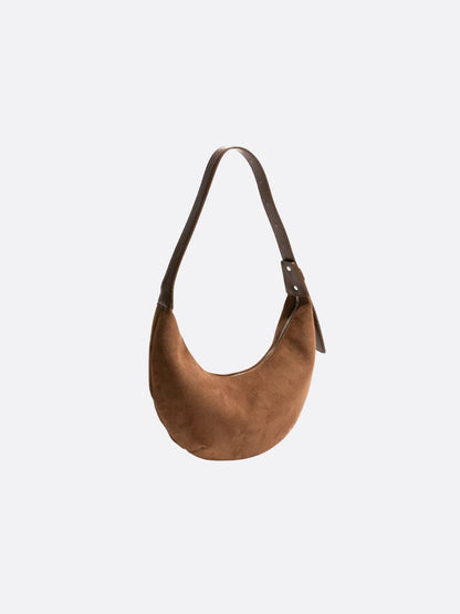Suede-Finish Half-Moon Shoulder Bag