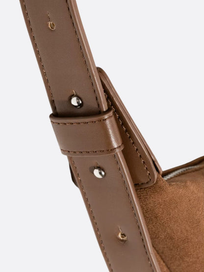 Suede-Finish Half-Moon Shoulder Bag