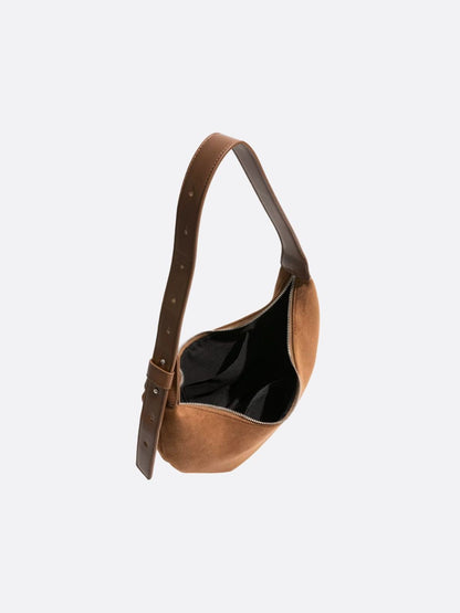 Suede-Finish Half-Moon Shoulder Bag