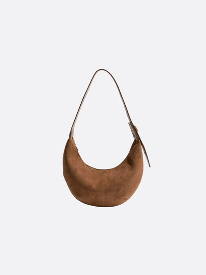 Suede-Finish Half-Moon Shoulder Bag