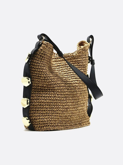Straw Shoulder Bag with Leather Strap – Natural Urban Style