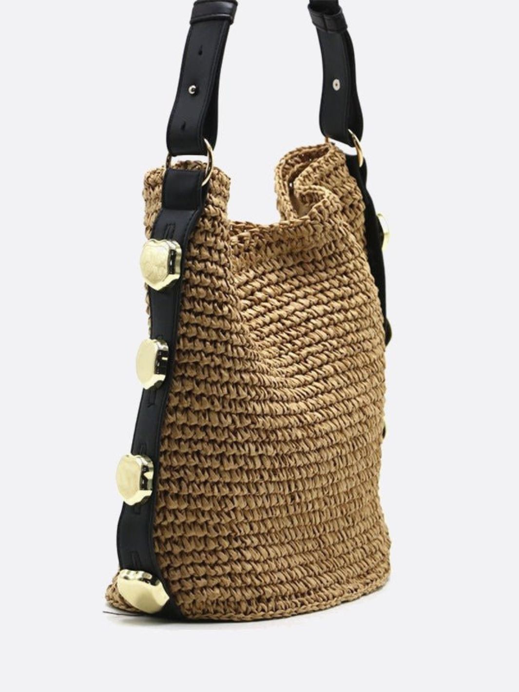 Straw Shoulder Bag with Leather Strap – Natural Urban Style
