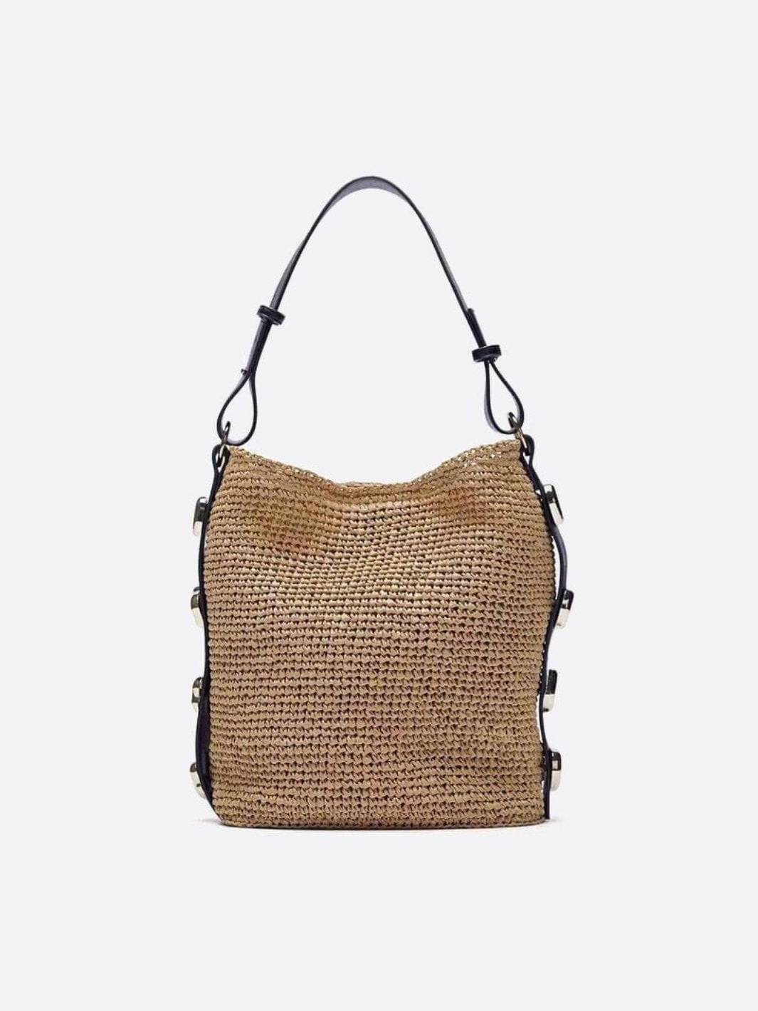 Straw Shoulder Bag with Leather Strap – Natural Urban Style
