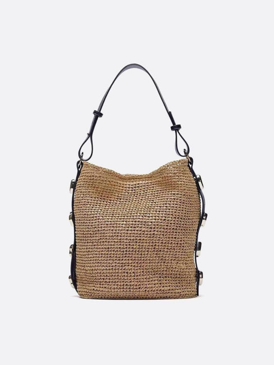 Straw Shoulder Bag with Leather Strap – Natural Urban Style