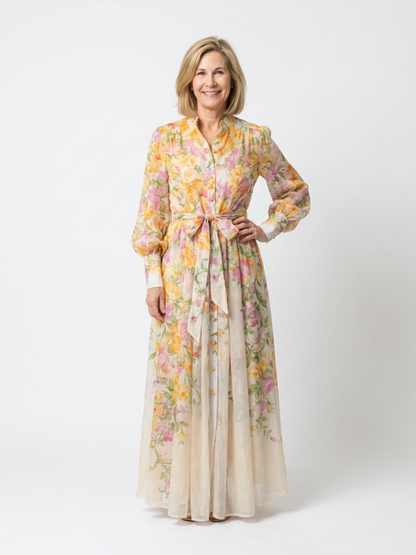 Cressida - Sheer floral print long-sleeved maxi dress