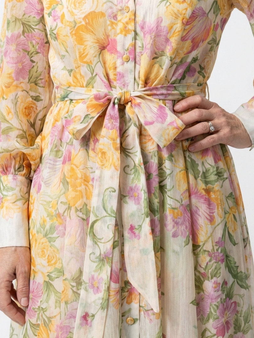 Cressida - Sheer floral print long-sleeved maxi dress