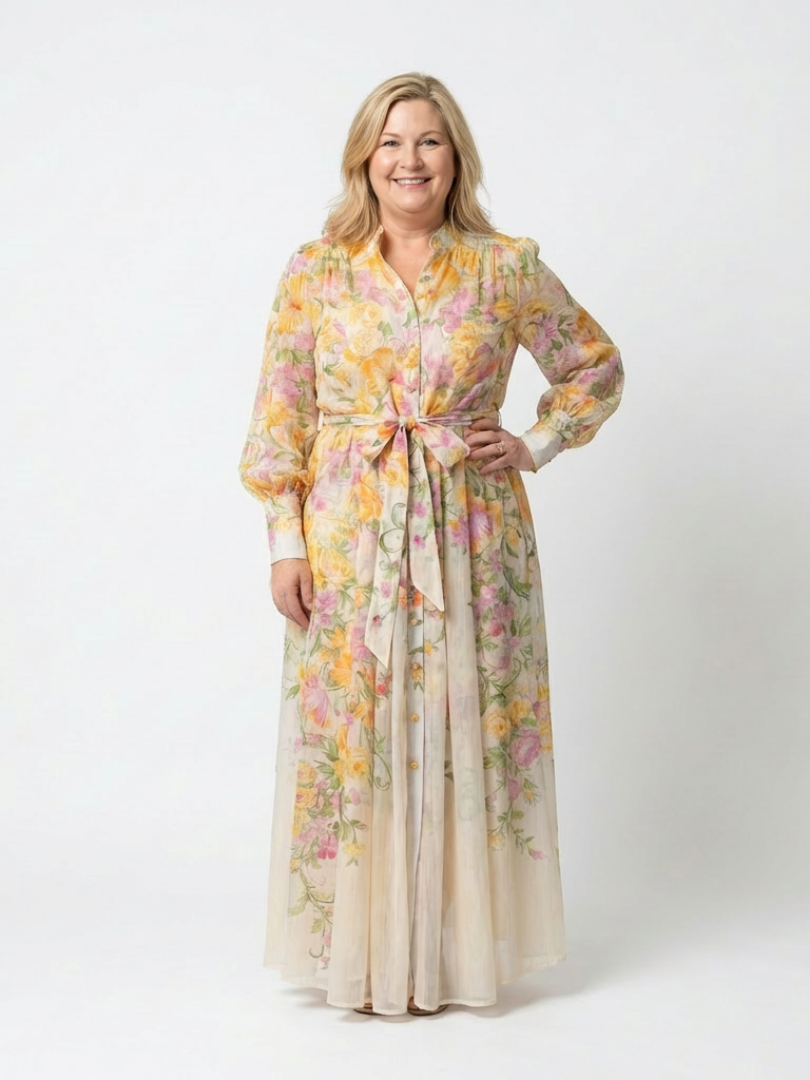 Cressida - Sheer floral print long-sleeved maxi dress