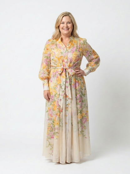 Cressida - Sheer floral print long-sleeved maxi dress