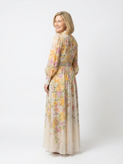Cressida - Sheer floral print long-sleeved maxi dress