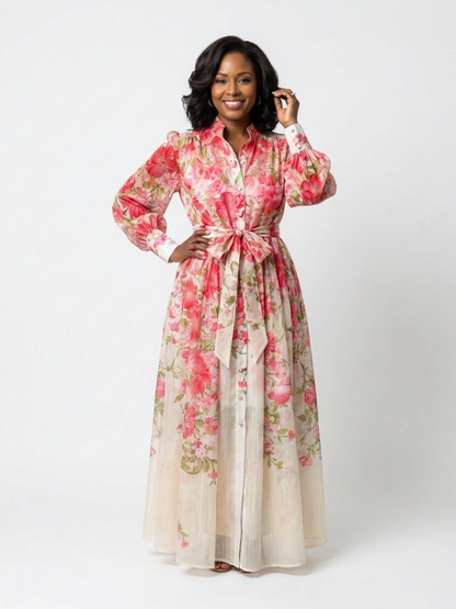 Cressida - Sheer floral print long-sleeved maxi dress