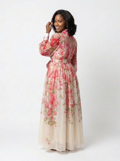 Cressida - Sheer floral print long-sleeved maxi dress