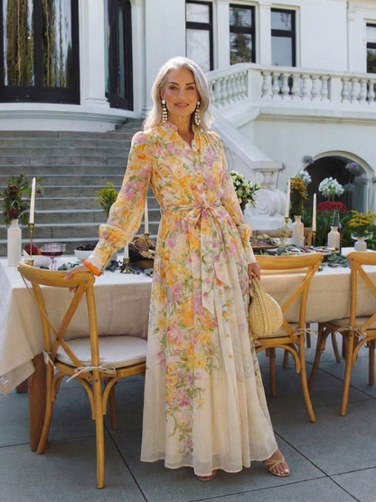 Cressida - Sheer floral print long-sleeved maxi dress