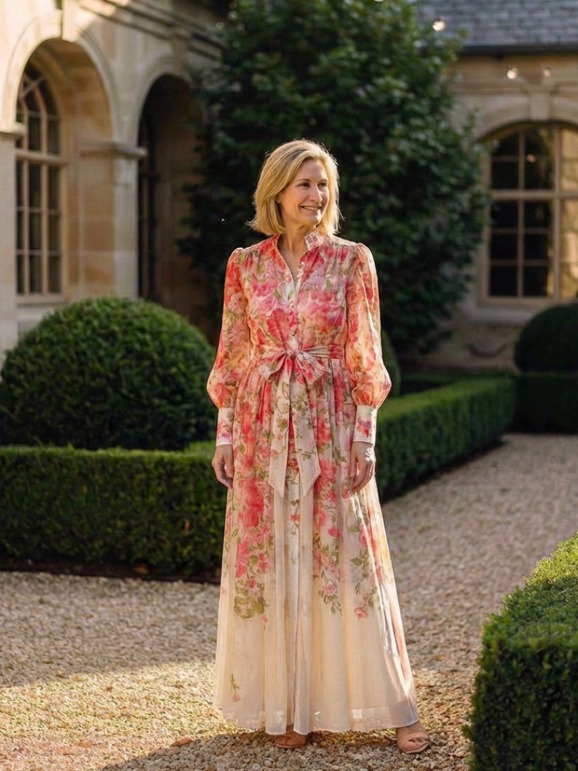 Cressida - Sheer floral print long-sleeved maxi dress