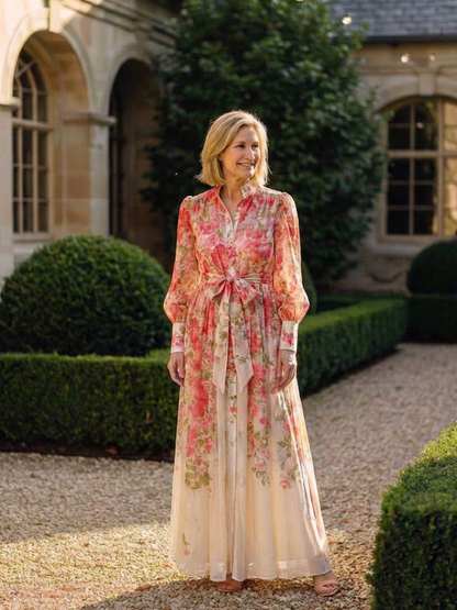 Cressida - Sheer floral print long-sleeved maxi dress