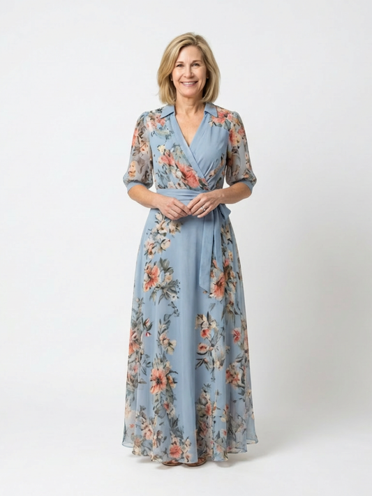 Elowe | Floral print maxi dress with V-neck