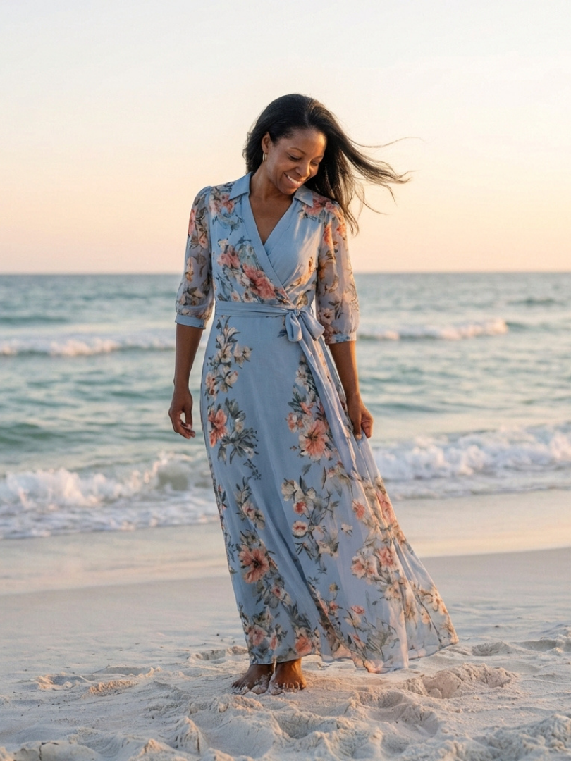 Elowe | Floral print maxi dress with V-neck